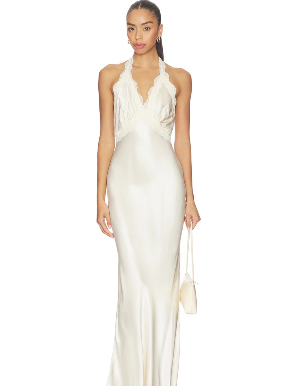 sundays Ivory Halter Lace-Trim Maxi Dress